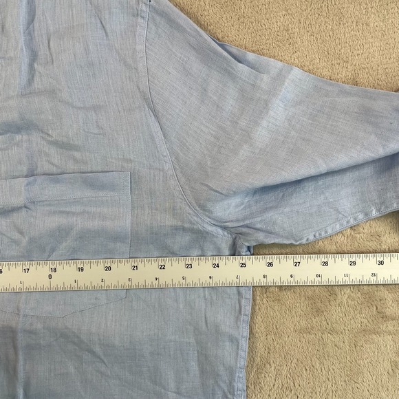 Vince Pocket Shirt Men XL Blue 100% Linen Long Sleeve Designer Vacation Beach - Picture 5 of 9